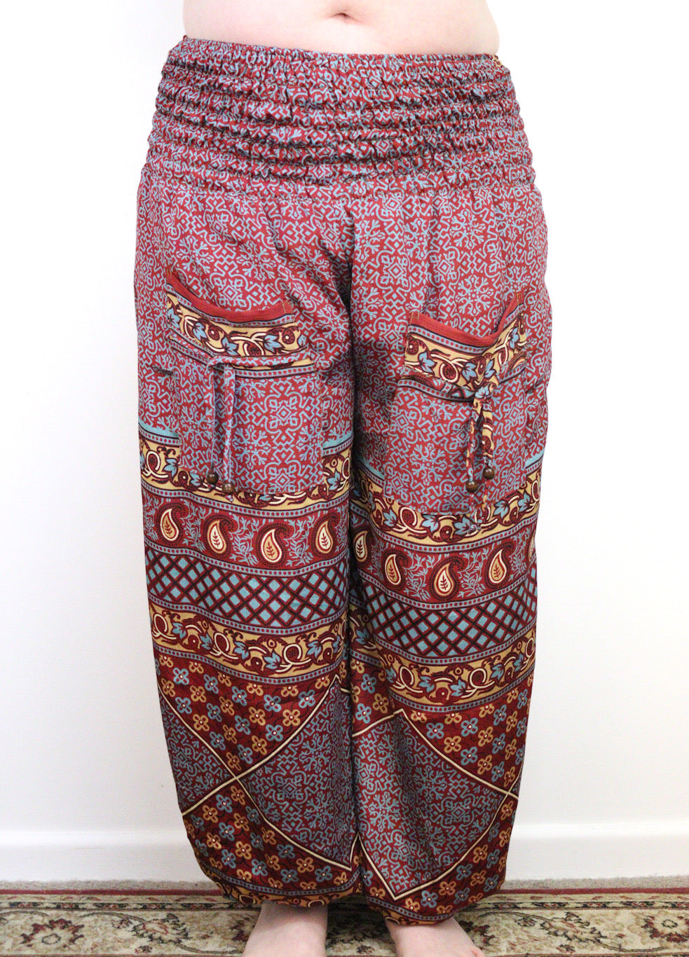 Recycled Sari Fabric Loose Fit Trousers - Red and Blue