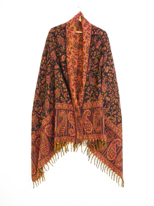 Blanket Scarf / Shawl / Throw - Black Orange and Pink Paisley