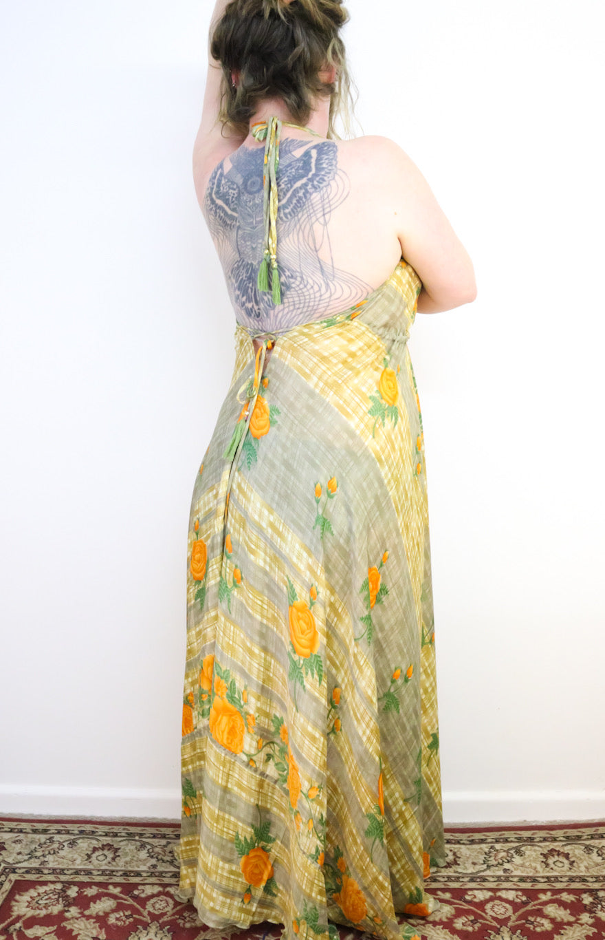 Recycled Sari Dress - Orange Flowers