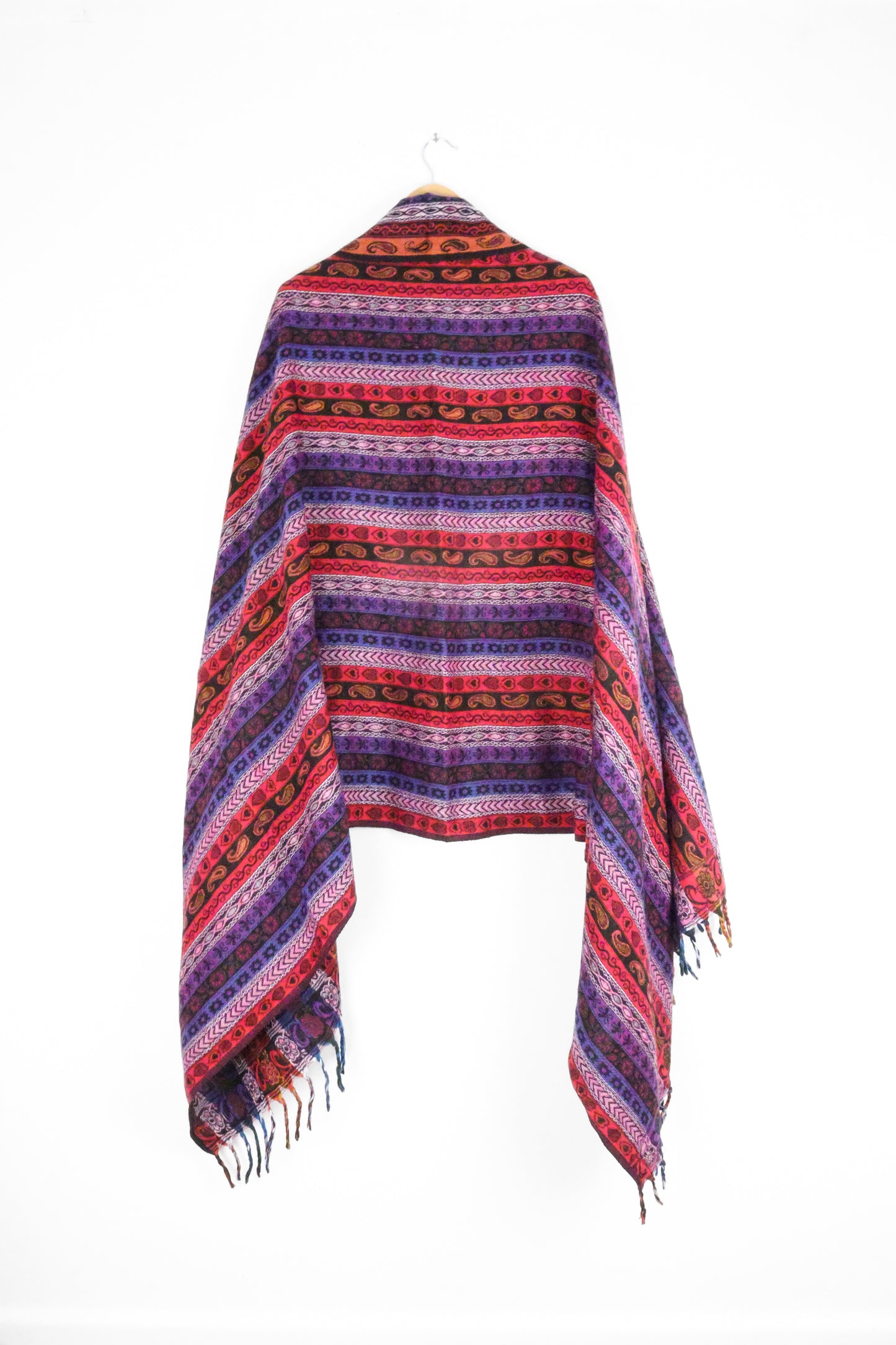 Blanket Scarf / Shawl / Throw - Red and Blue Paisley Stripe