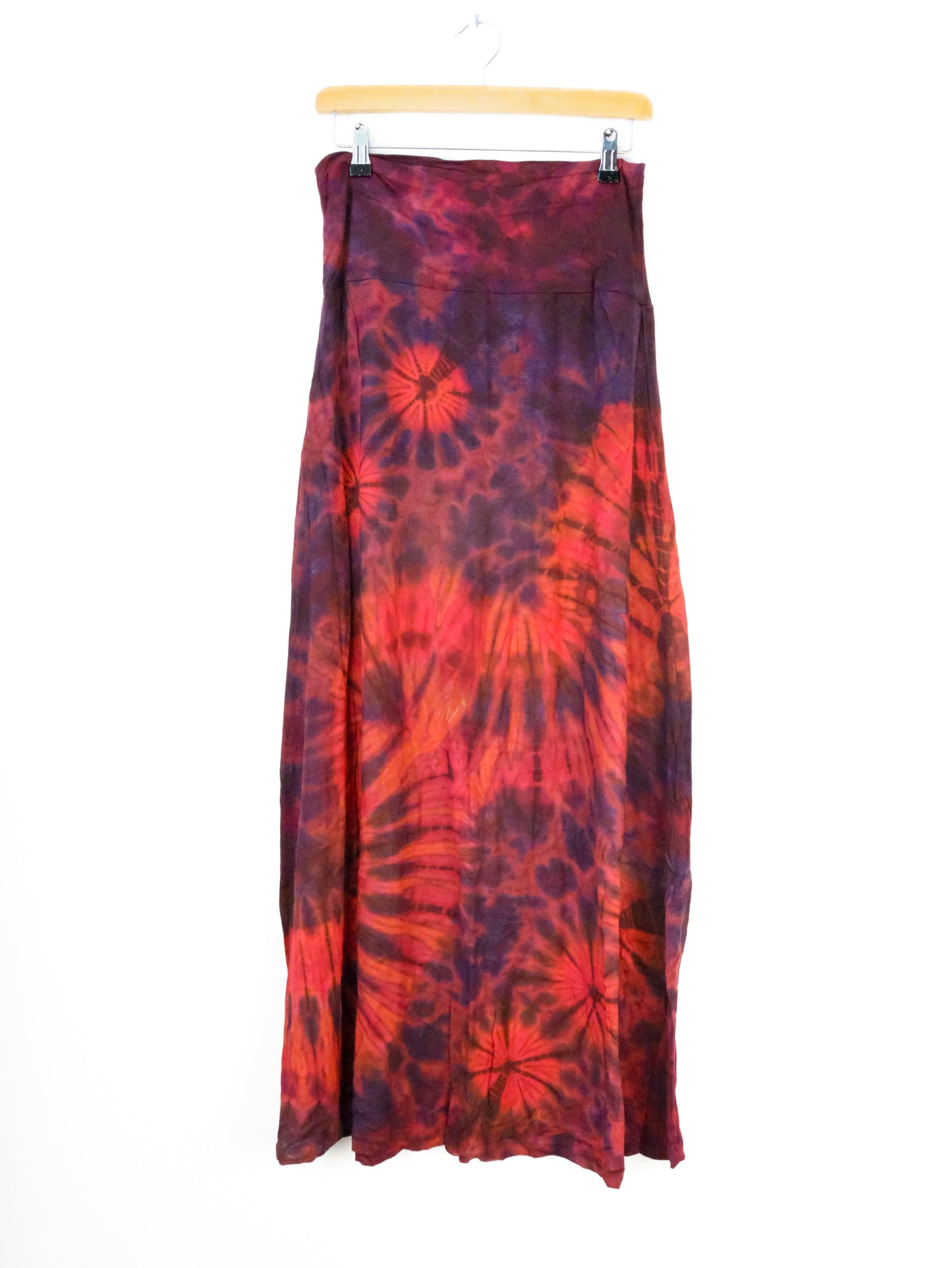 Soft Stretch Tie Dye Maxi Skirt - Red and Purple