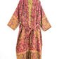 Blanket Kimono Robe Boho Dressing Gown - Fuchsia and Green