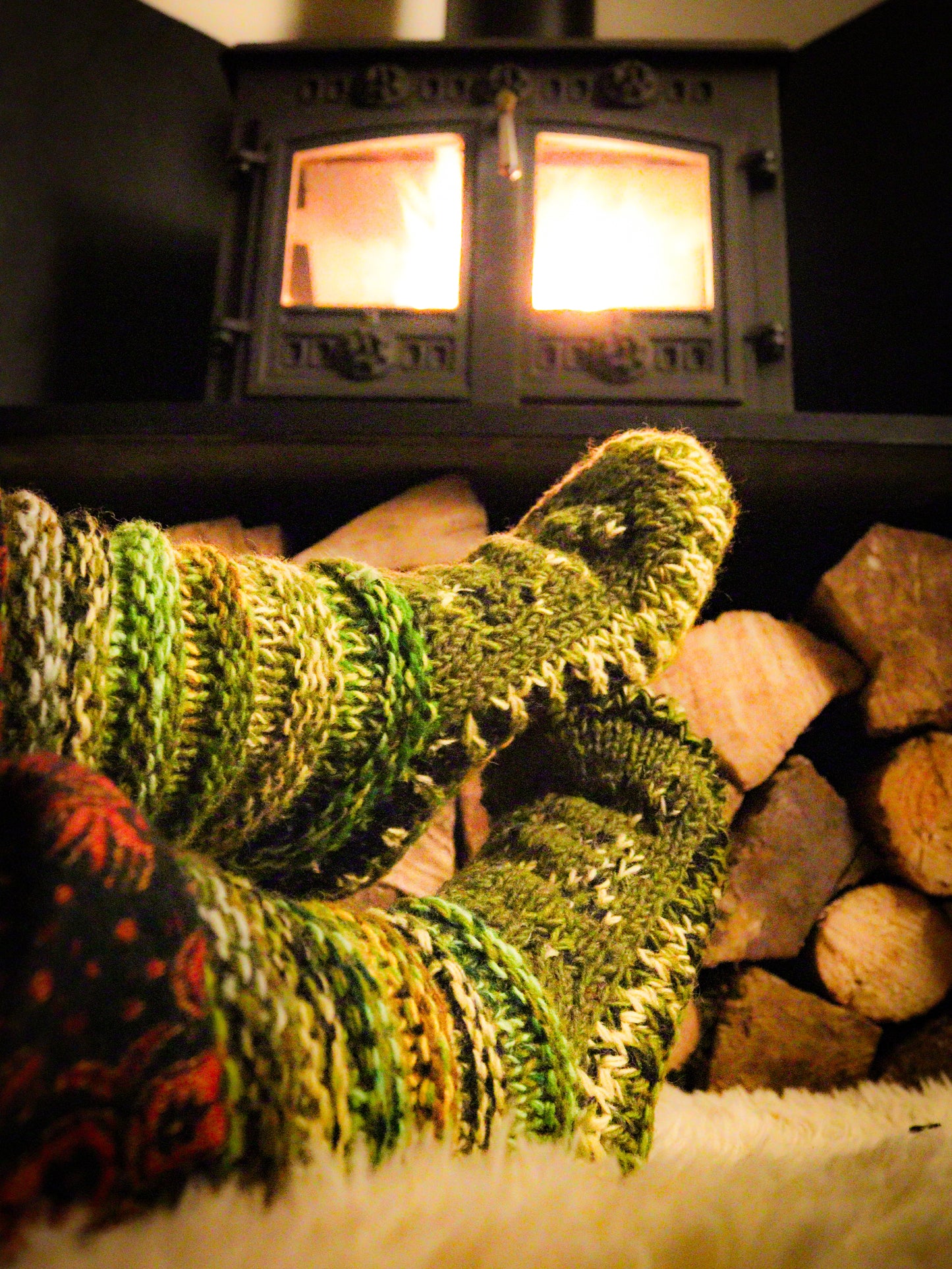 Long Fleece Lined Cosy House Socks - Khaki Green Unisex