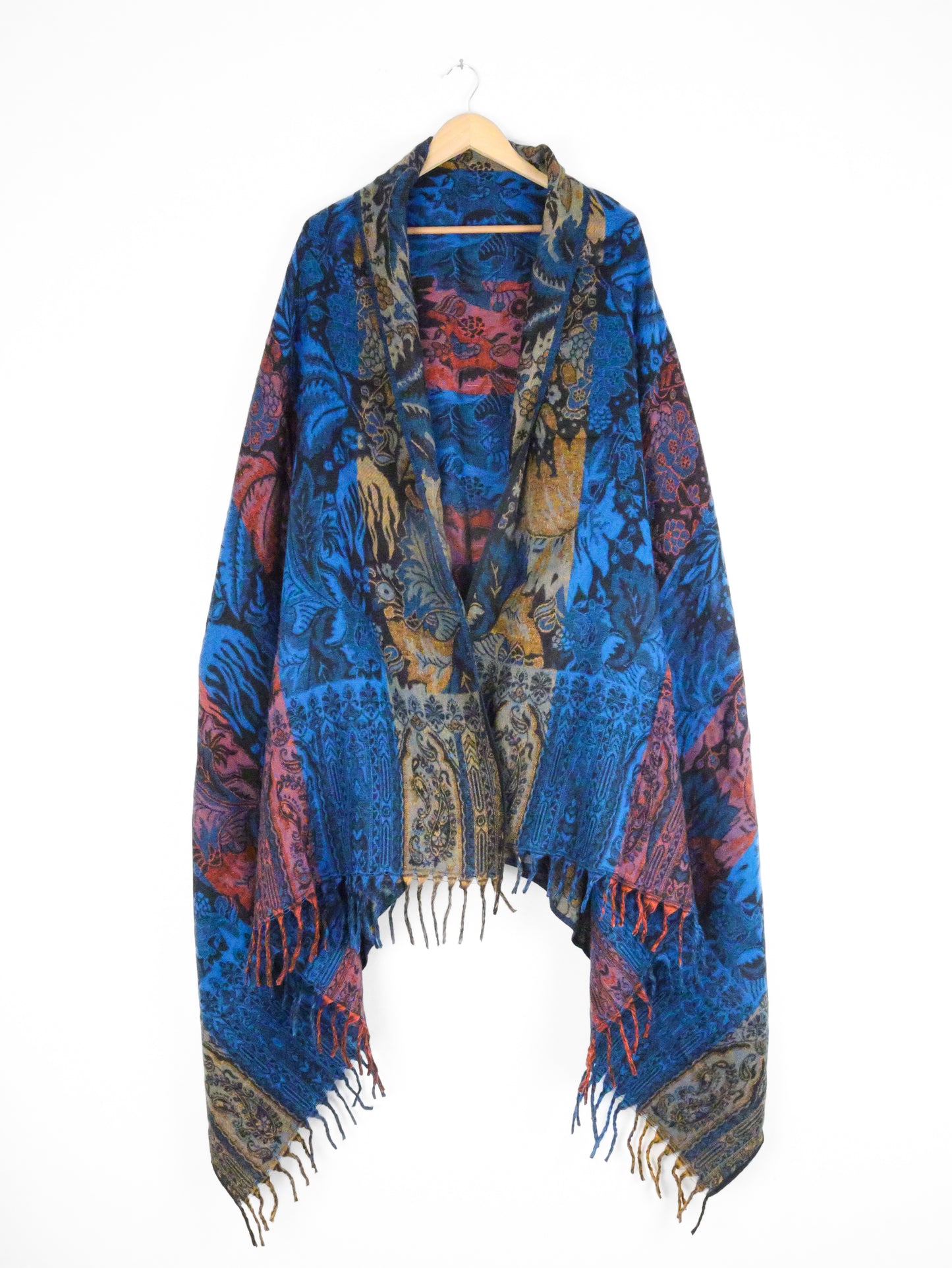 Blanket Scarf / Shawl / Throw - Blue Yellow Black and Red Indian Flower