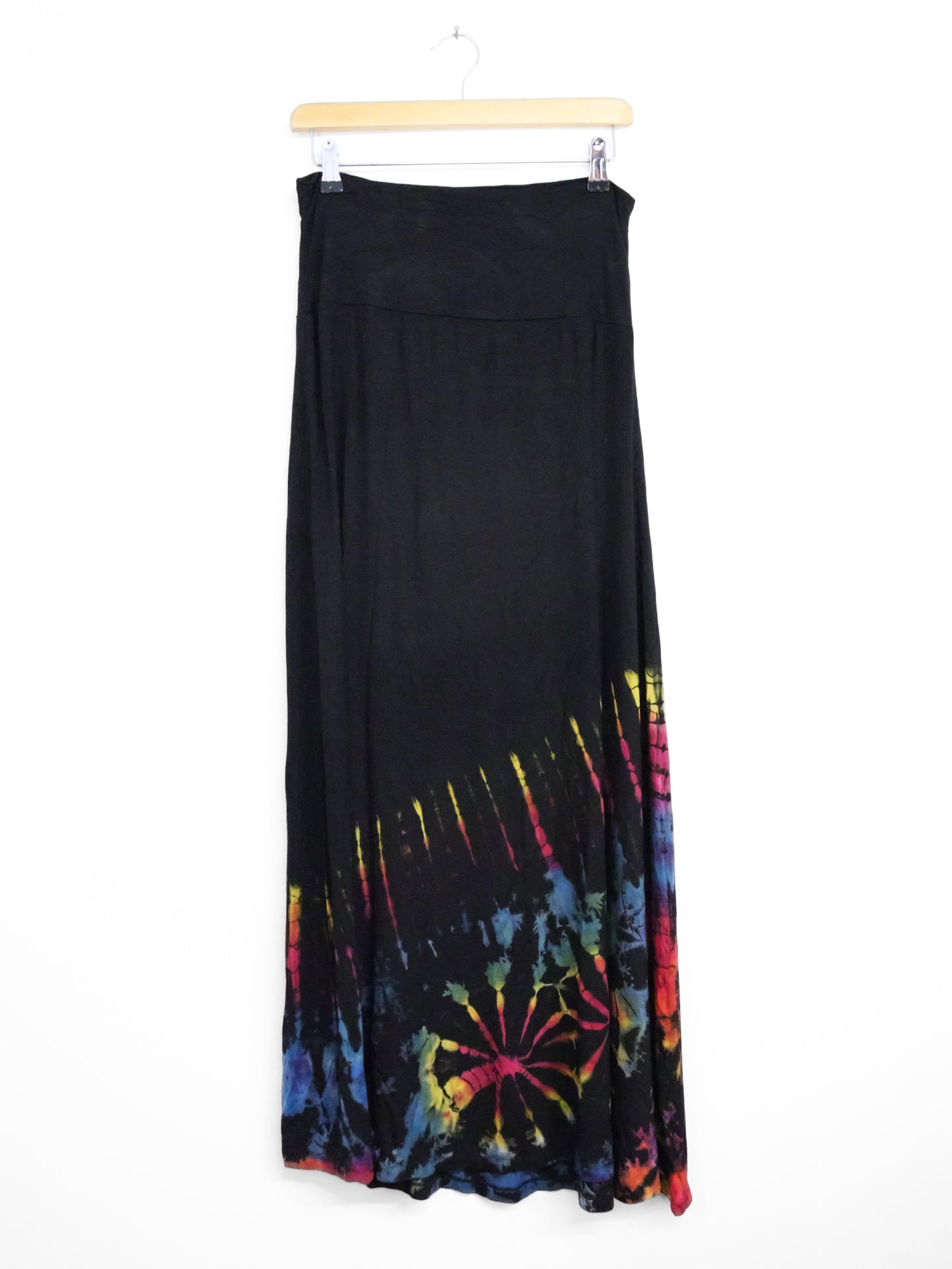 Soft Stretch Tie Dye Maxi Skirt - Black and Half Rainbow