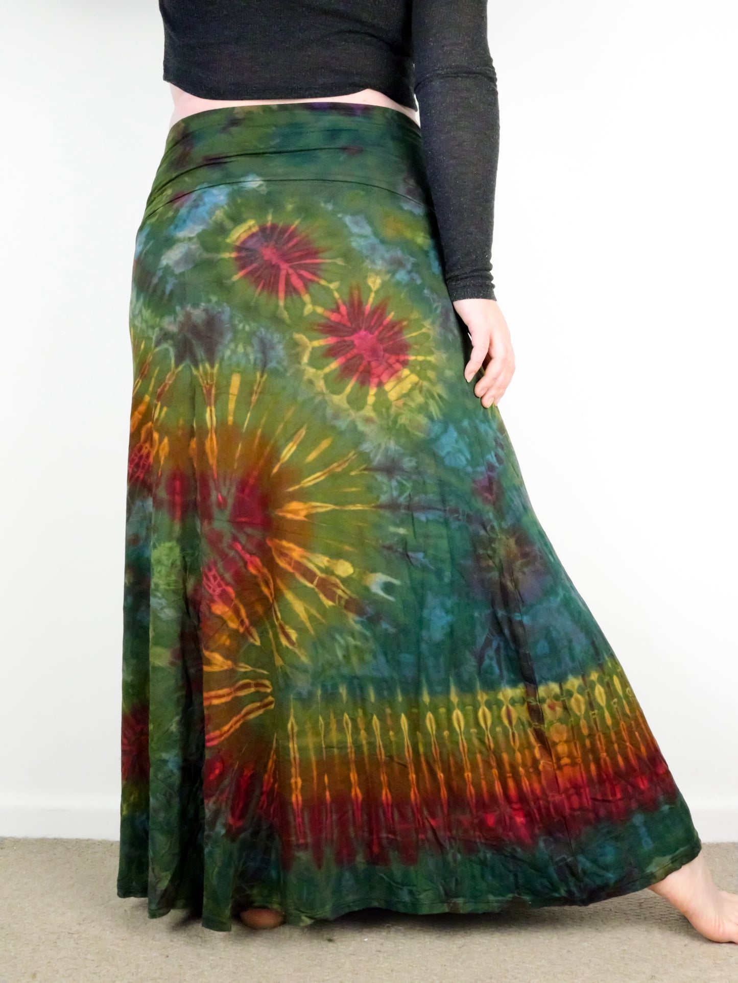 XL Soft Stretch Tie Dye Maxi Skirt - Moss Green