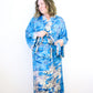 Kimono Style Silk Robe Recycled Sari Dressing Gown - Blue and White