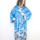 Kimono Style Silk Robe Recycled Sari Dressing Gown - Blue and White