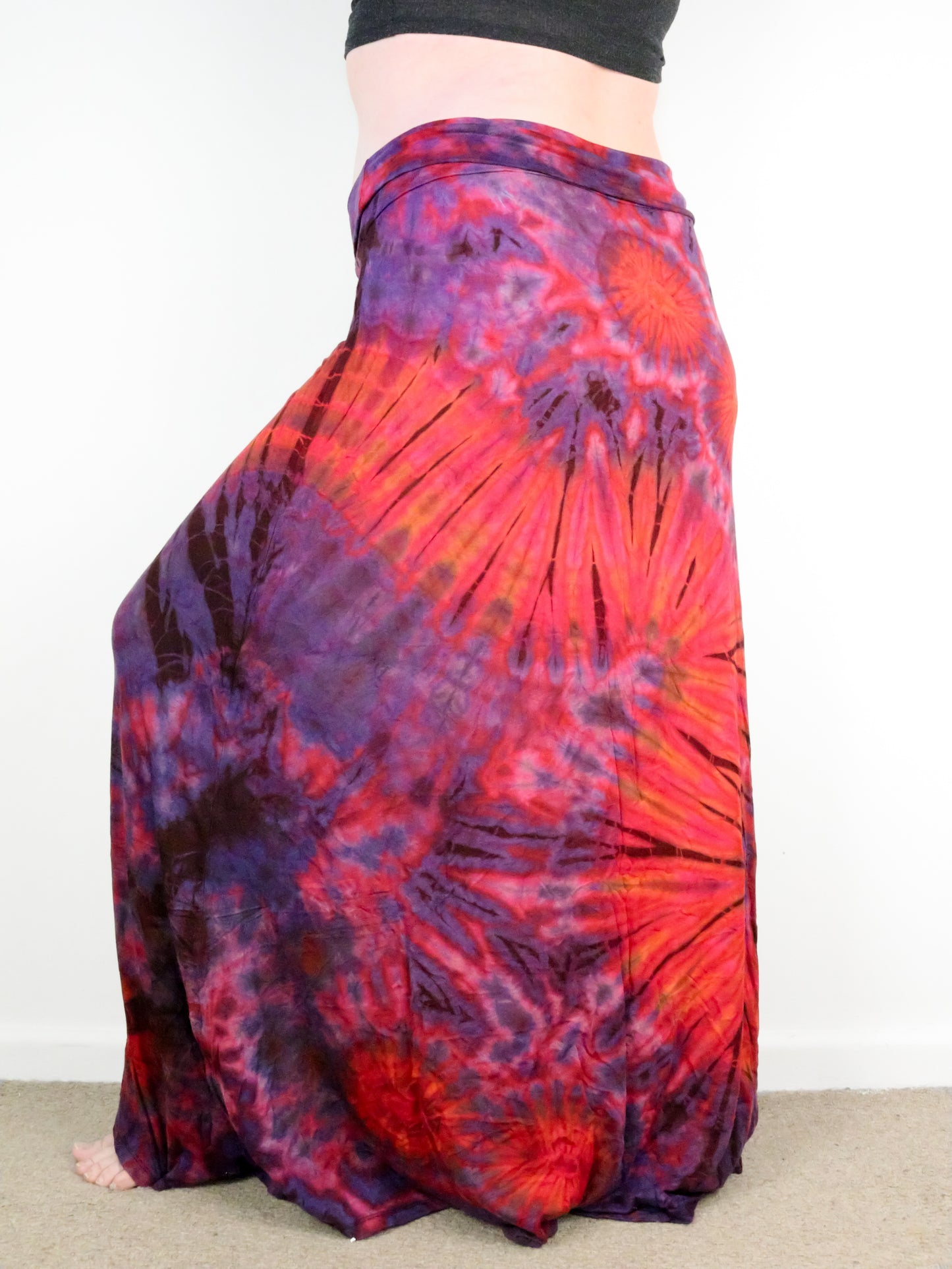 XL Soft Stretch Tie Dye Maxi Skirt - Pink and Purple - Extra Long Length