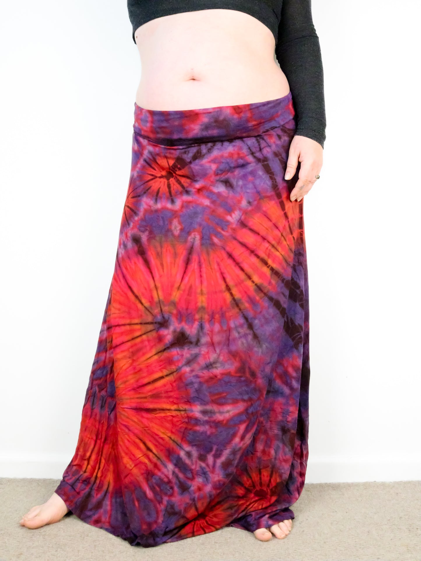 XL Soft Stretch Tie Dye Maxi Skirt - Pink and Purple - Extra Long Length