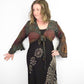 Tie-Dye Cropped Cardigan Wrap with Flared Bell Sleeves and Tie Closure - Deep Brown and Rainbow