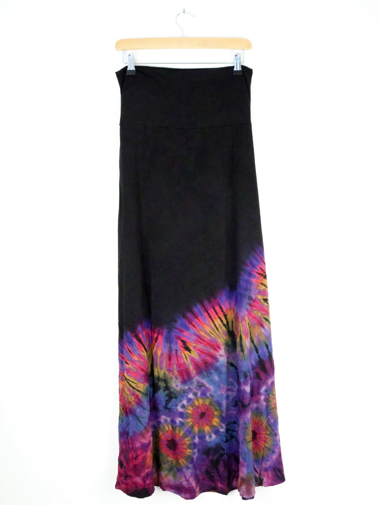 Soft Stretch Tie Dye Maxi Skirt - Black and Half Blueberry - Extra Long Length