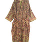 Blanket Kimono Robe Boho Dressing Gown - Burgundy Green and Gold