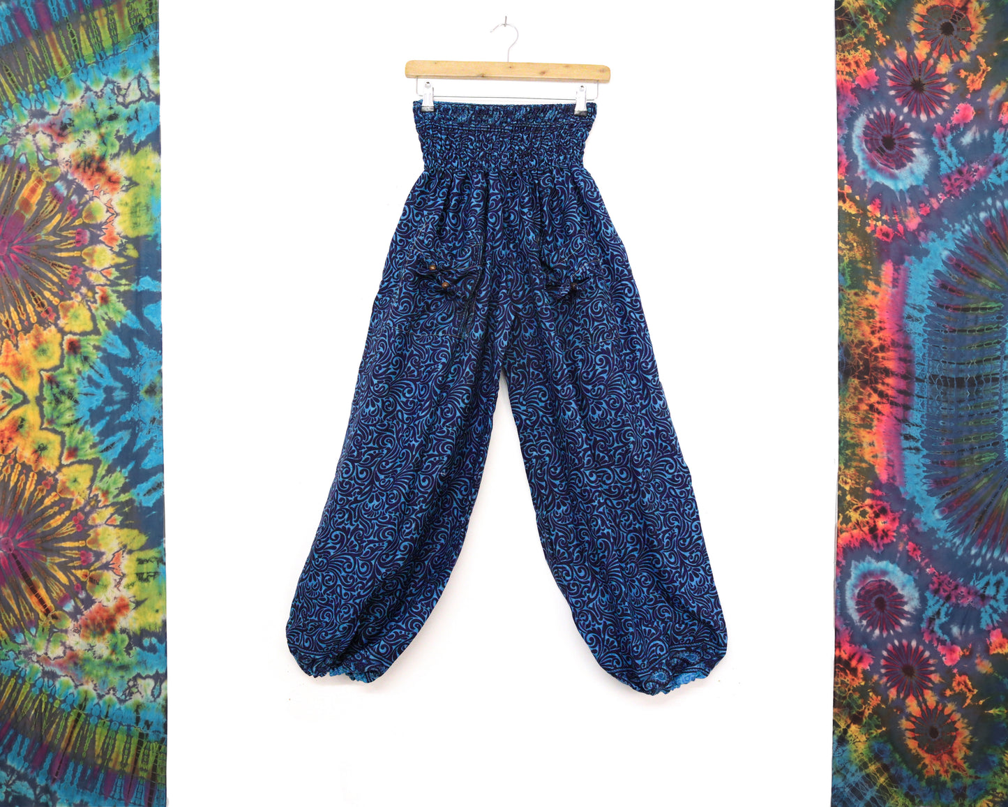 Recycled Sari Fabric Loose Fit Trousers - Blue