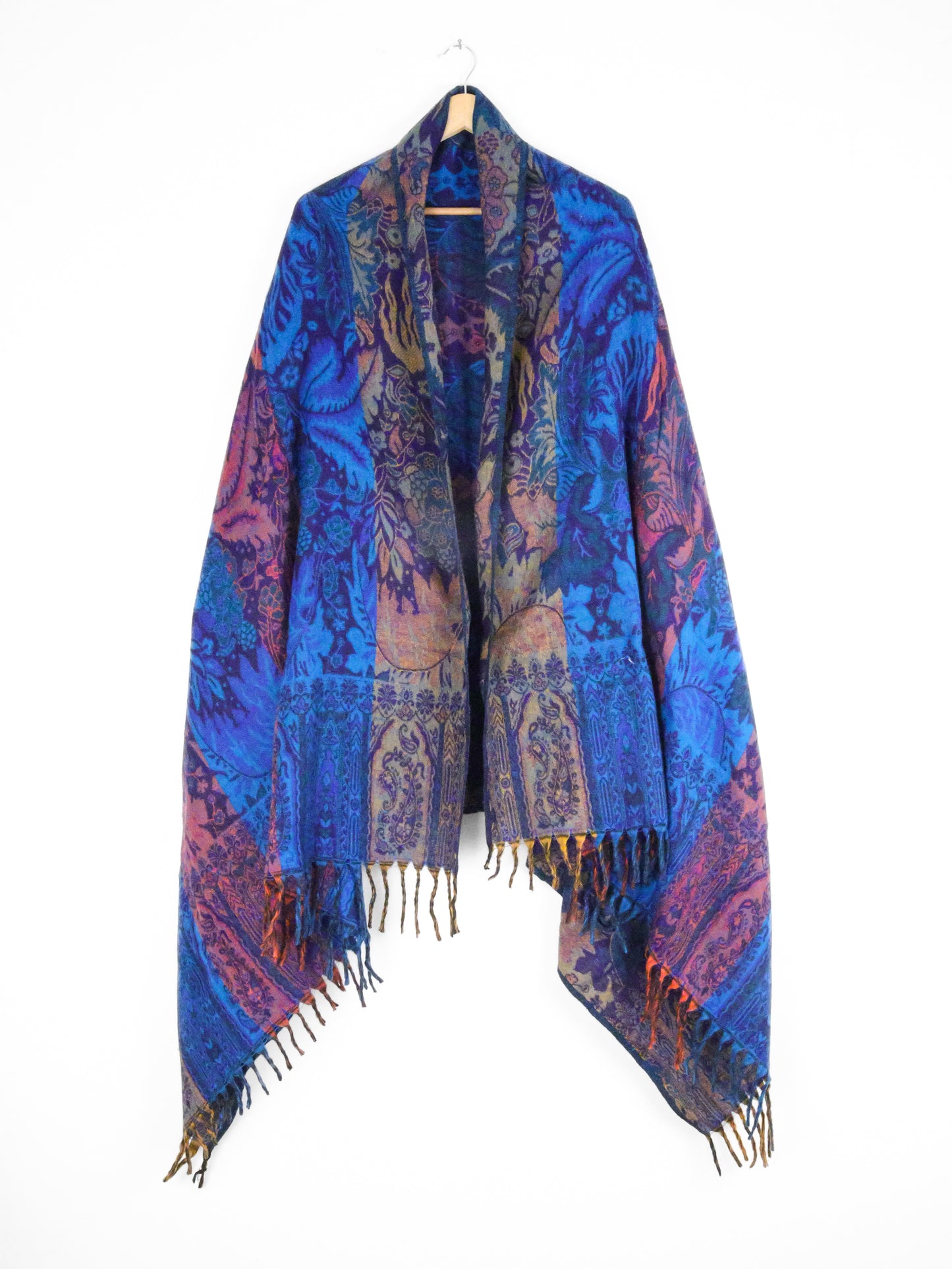 Blanket Scarf / Shawl / Throw - Blue Yellow and Red Indian Flower