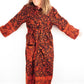 Blanket Kimono Robe Boho Dressing Gown - Black Orange and Fuchsia