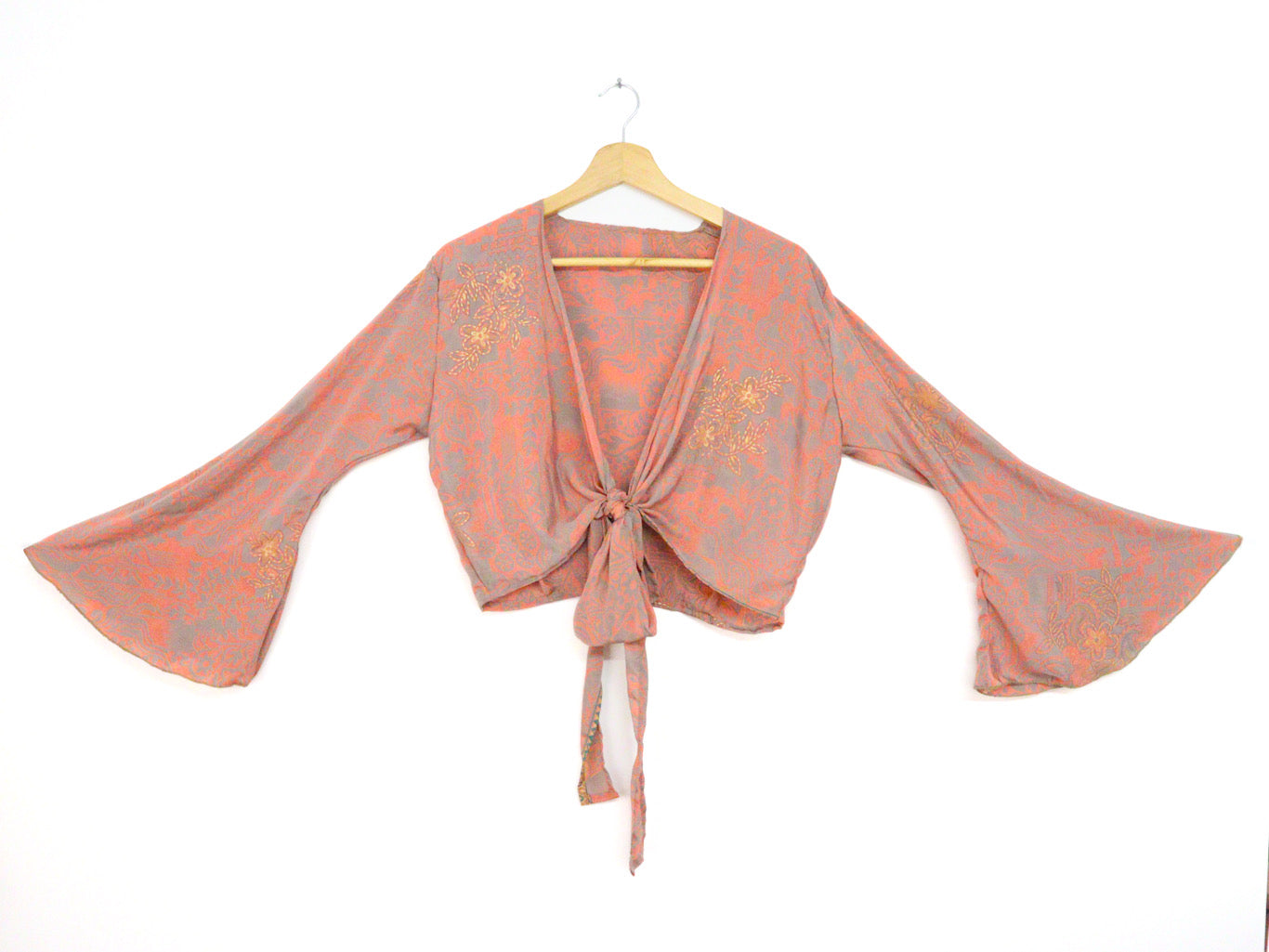 Recycled Sari Cropped Kimono Cardigan Wrap - Dusty Pink