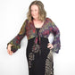 Tie-Dye Cropped Cardigan Wrap with Flared Bell Sleeves and Tie Closure - Charcoal and Rainbow