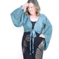 Recycled Sari Cropped Kimono Cardigan Wrap - Blue and Green