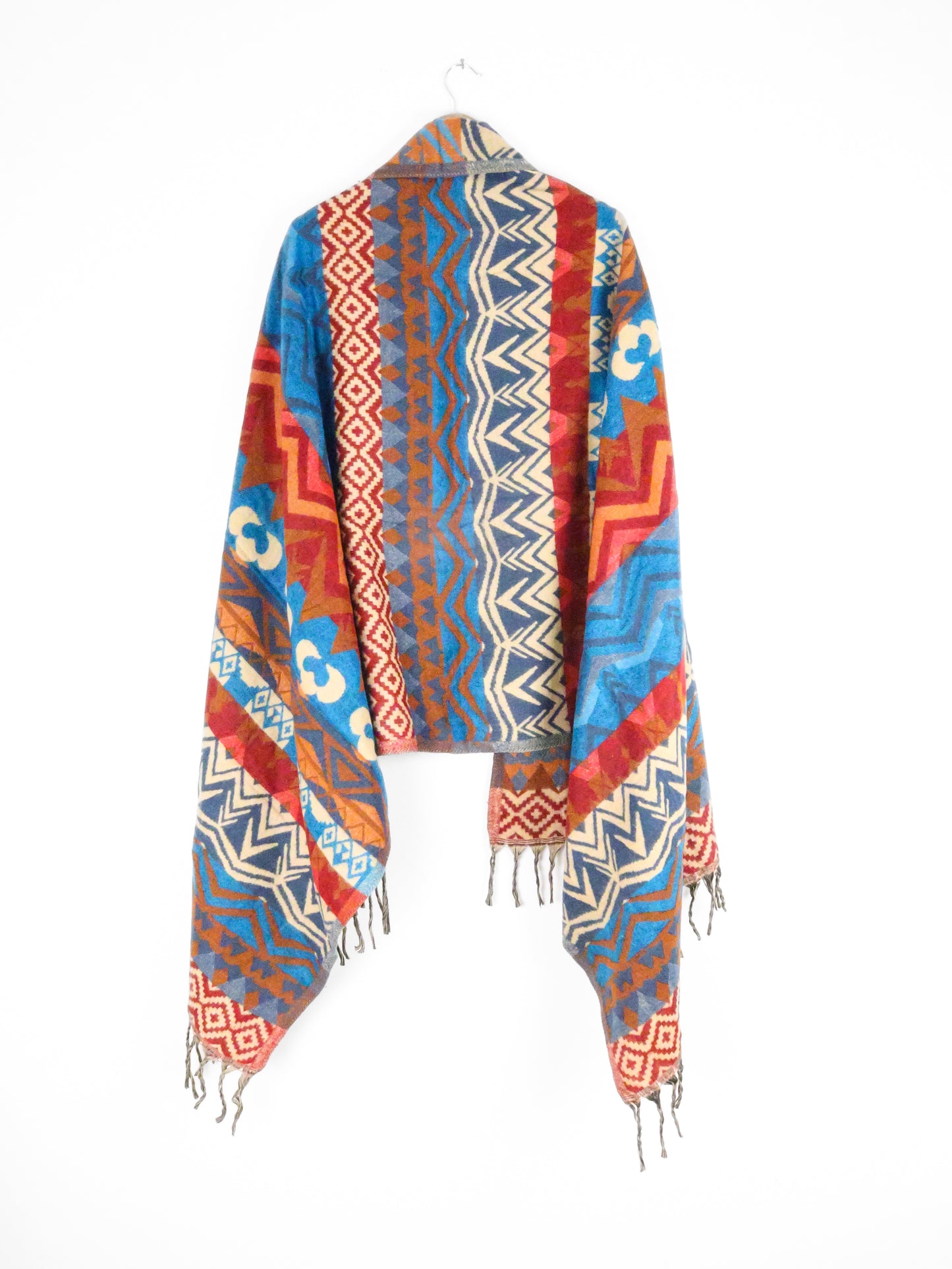 Blanket Scarf / Shawl / Throw - Red Blue and Rust Patterned