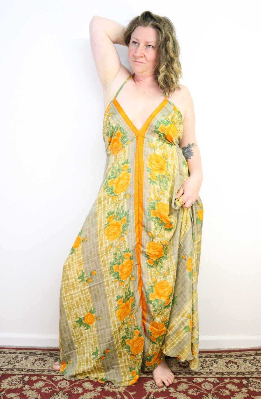 Recycled Sari Dress - Orange Flowers