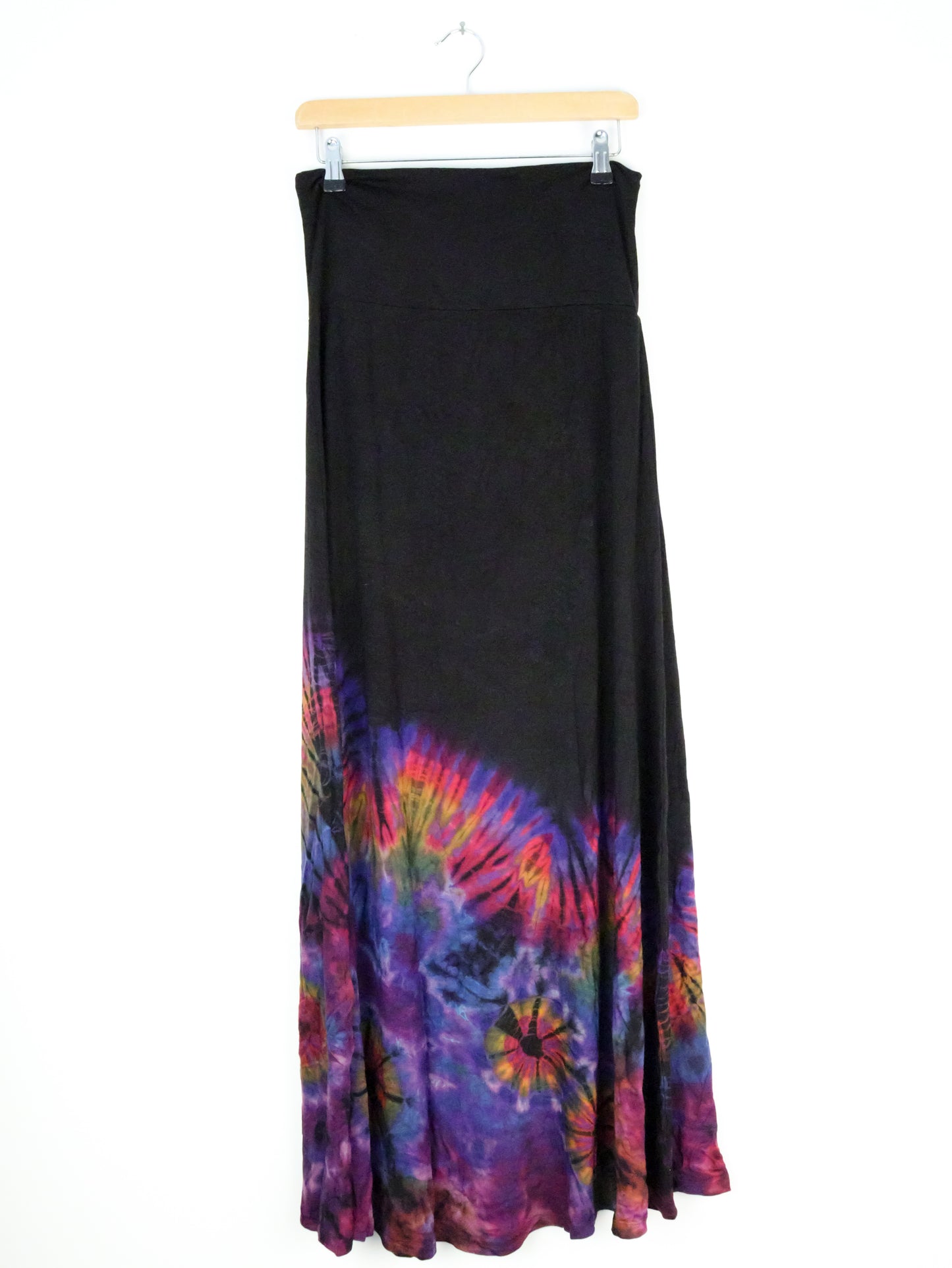 Soft Stretch Tie Dye Maxi Skirt - Black and Half Blueberry - Extra Long Length