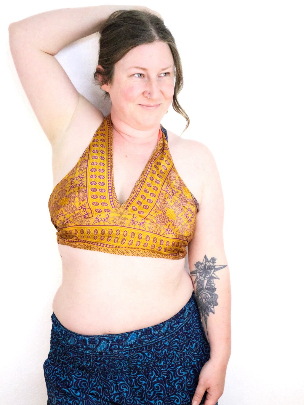 Reversible Cropped Halter Top Recycled Sari Silk