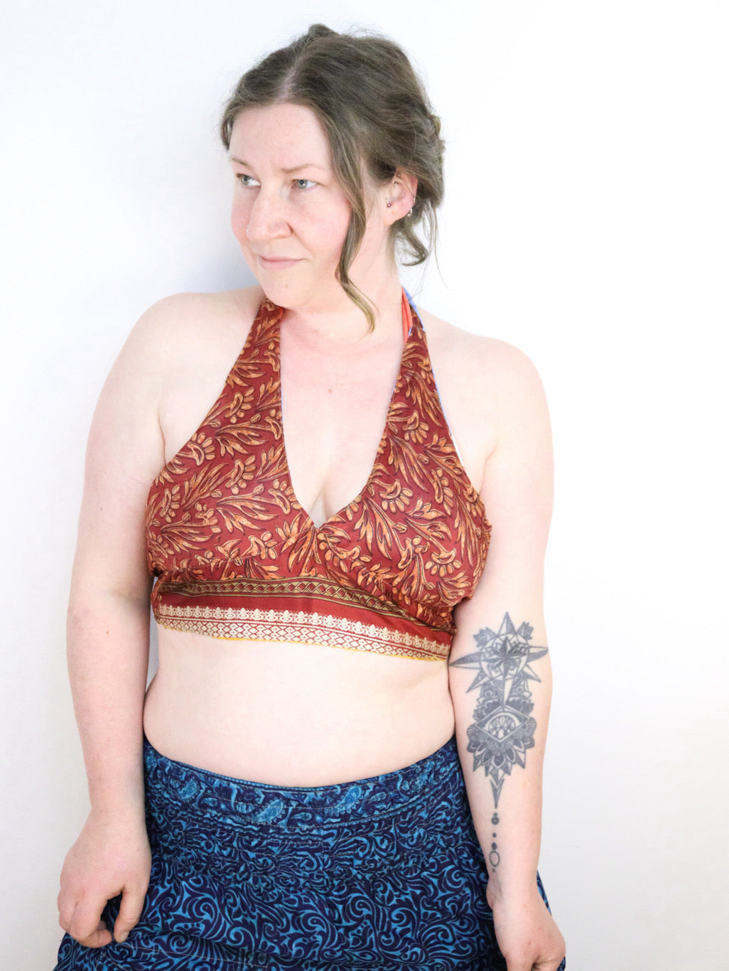 Reversible Cropped Halter Top Recycled Sari Silk