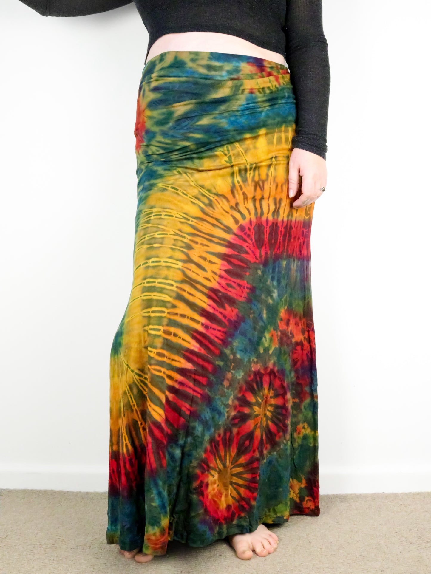 Soft Stretch Tie Dye Maxi Skirt - Moss Green