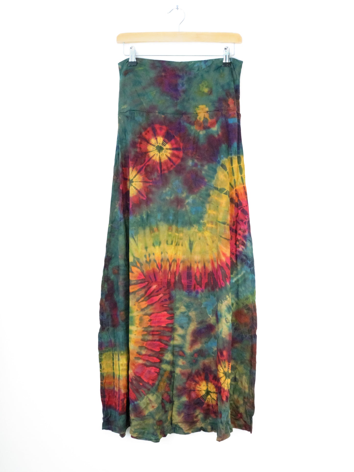 Soft Stretch Tie Dye Maxi Skirt - Moss Green