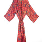 Kimono Style Silk Robe Recycled Sari Dressing Gown - Red