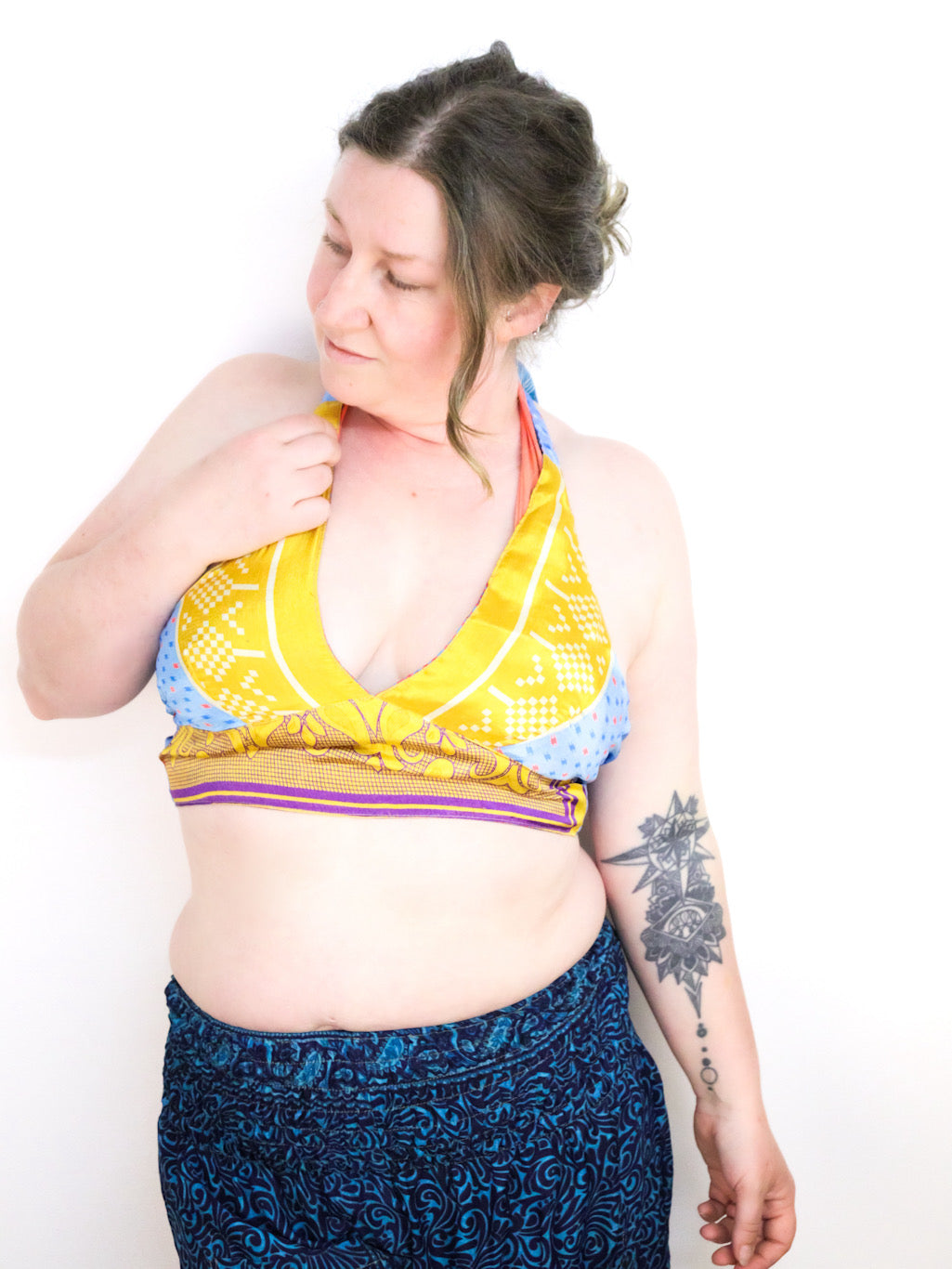 Reversible Cropped Halter Top Recycled Sari Silk