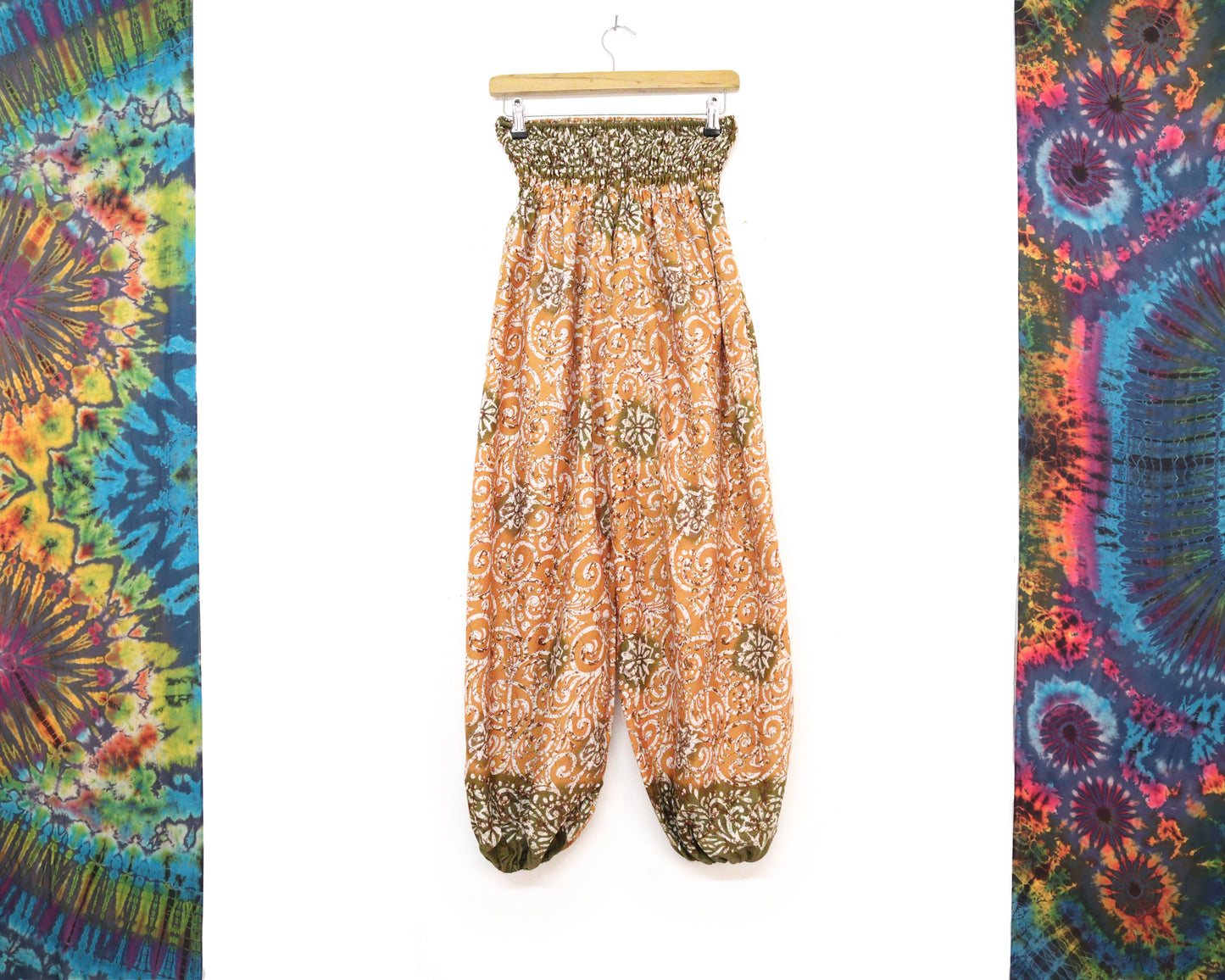 Recycled Sari Fabric Loose Fit Trousers - Peach and Green