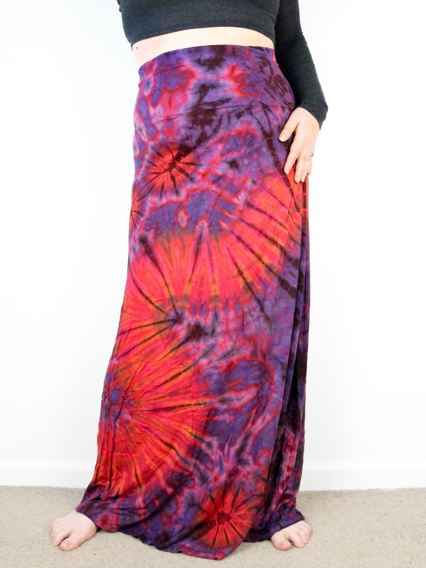 XL Soft Stretch Tie Dye Maxi Skirt - Pink and Purple - Extra Long Length