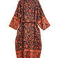 Blanket Kimono Robe Boho Dressing Gown - Black Orange and Fuchsia