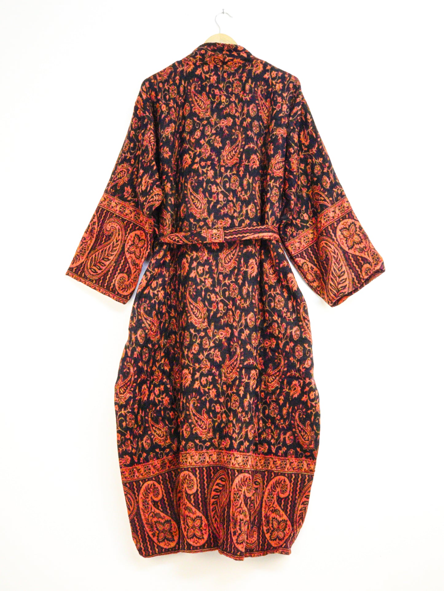 Blanket Kimono Robe Boho Dressing Gown - Black Orange and Fuchsia