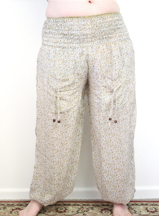 Recycled Sari Fabric Loose Fit Trousers - White
