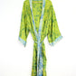 Kimono Style Silk Robe Recycled Sari Dressing Gown - Green