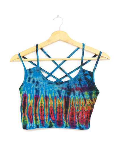 Tie-Dye Cross Back Crop Top - Aqua Blue Rainbow - Bare Canvas