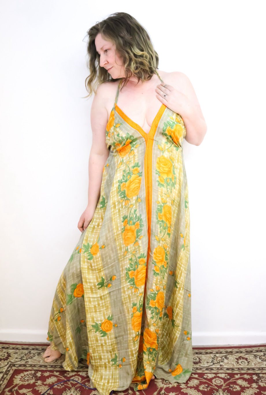 Recycled Sari Dress - Orange Flowers