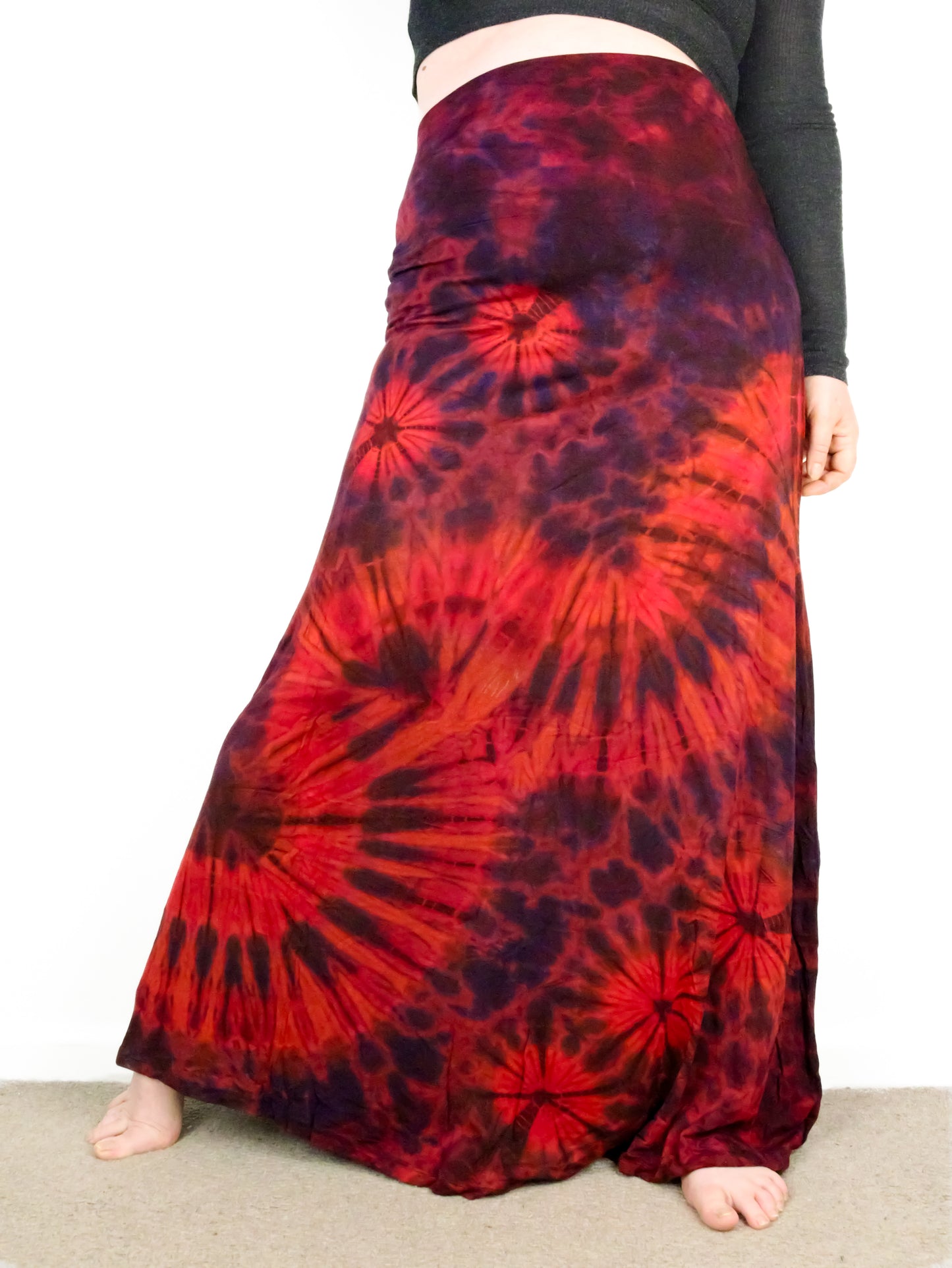 Soft Stretch Tie Dye Maxi Skirt - Red and Purple