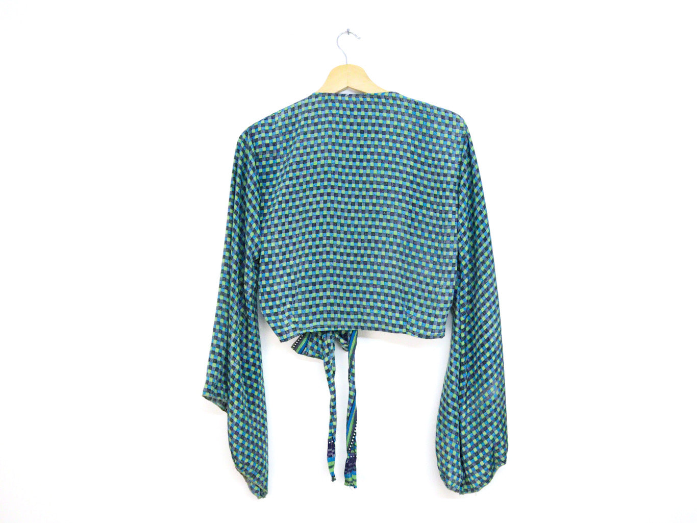 Recycled Sari Cropped Kimono Cardigan Wrap - Blue and Green