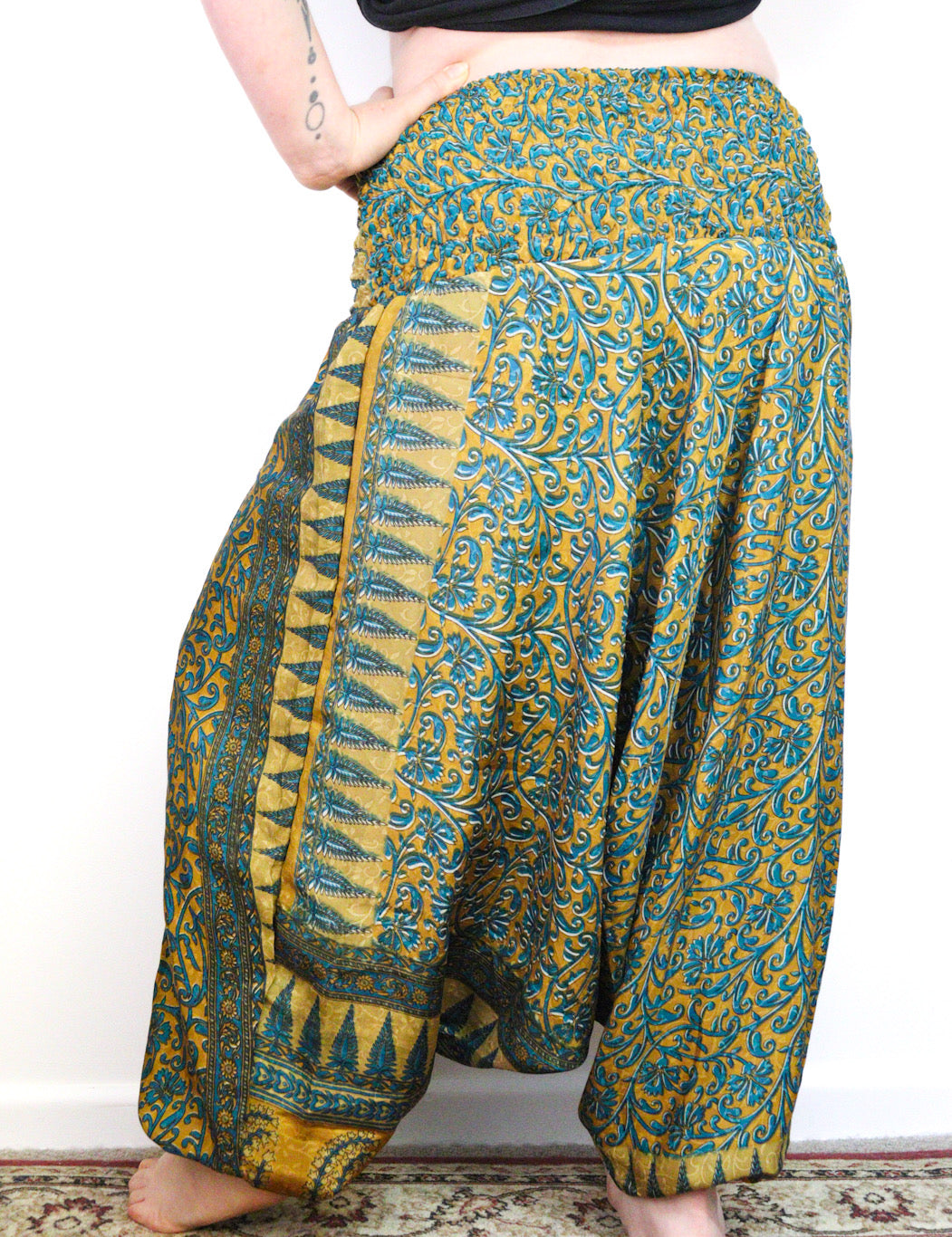 Recycled Sari Harem Pants - Blue and Yellow