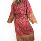 Blanket Kimono Robe Boho Dressing Gown - Fuchsia and Green