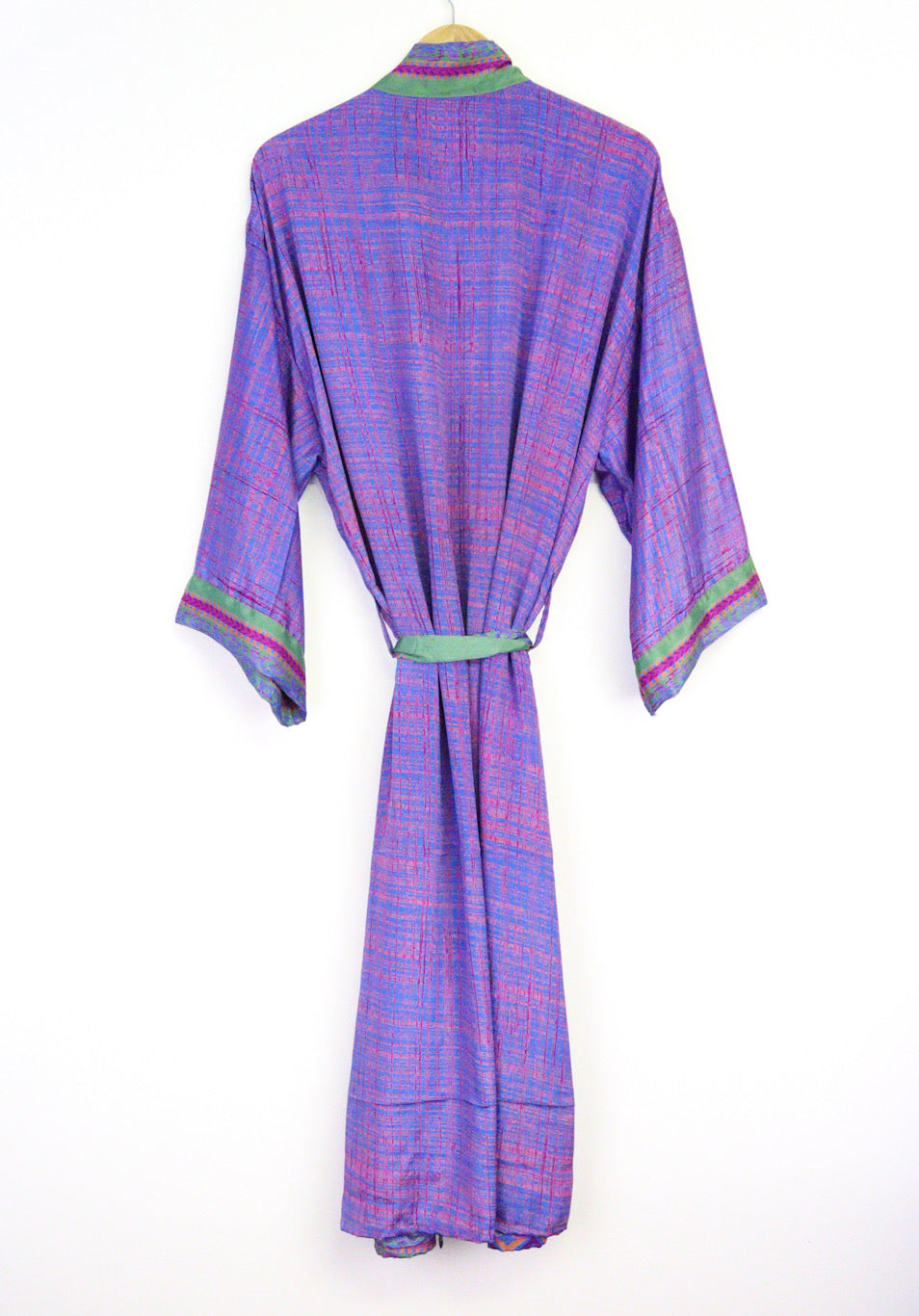 Kimono Style Silk Robe Recycled Sari Dressing Gown - Purple