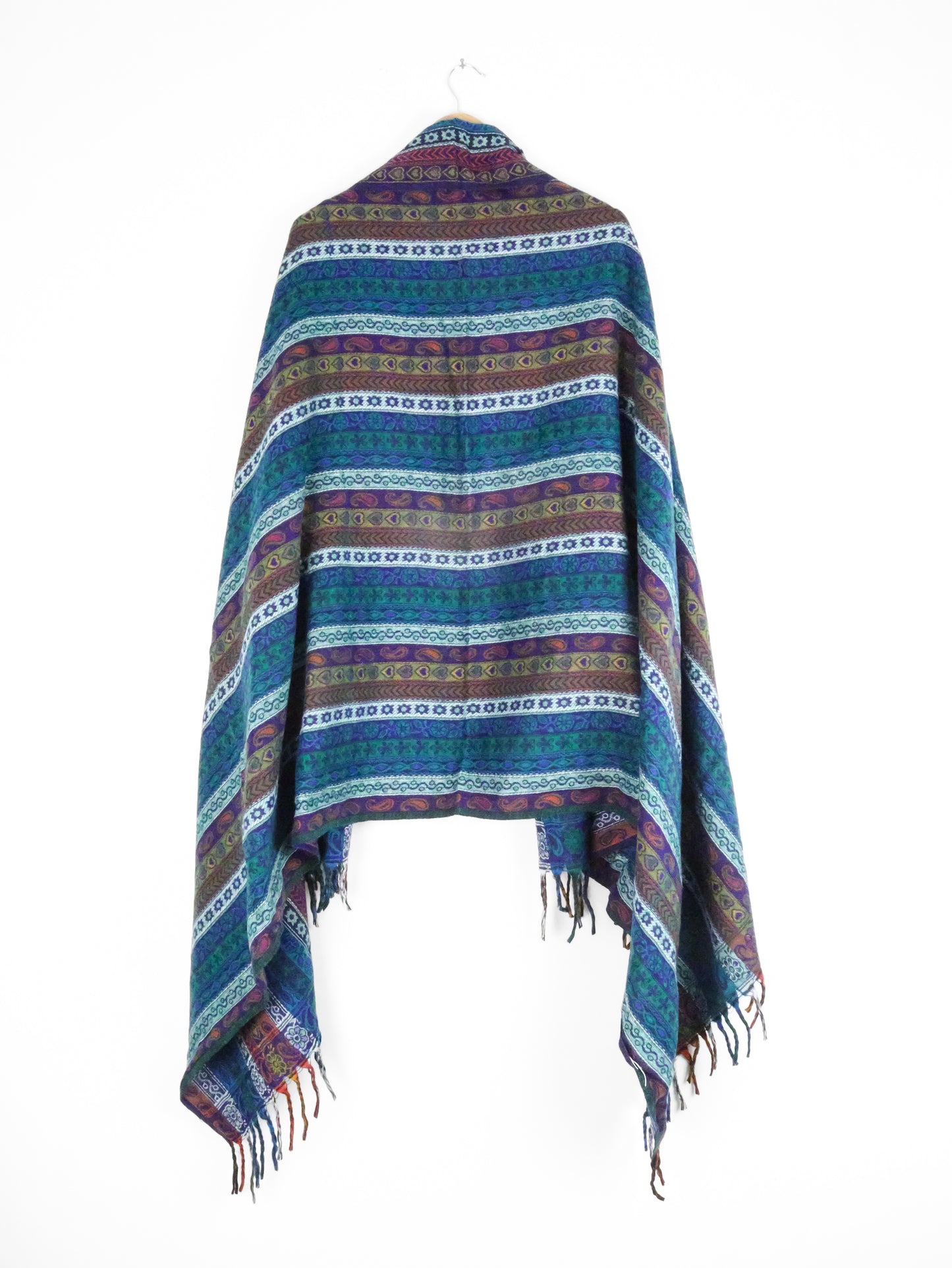 Blanket Scarf / Shawl / Throw - Green and Blue Paisley Stripe