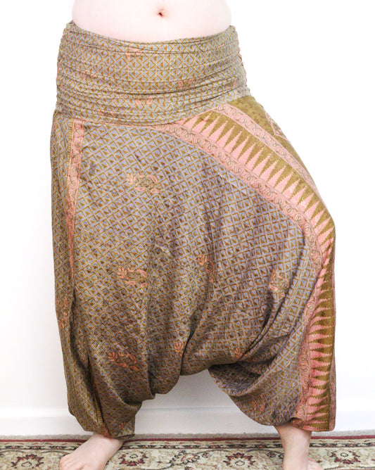 Recycled Sari Harem Pants - Gold and Pink