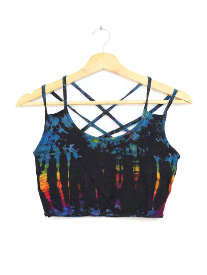 Tie-Dye Cross Back Crop Top - Rainbow and Black - Bare Canvas