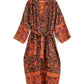 Blanket Kimono Robe Boho Dressing Gown - Black Orange and Fuchsia