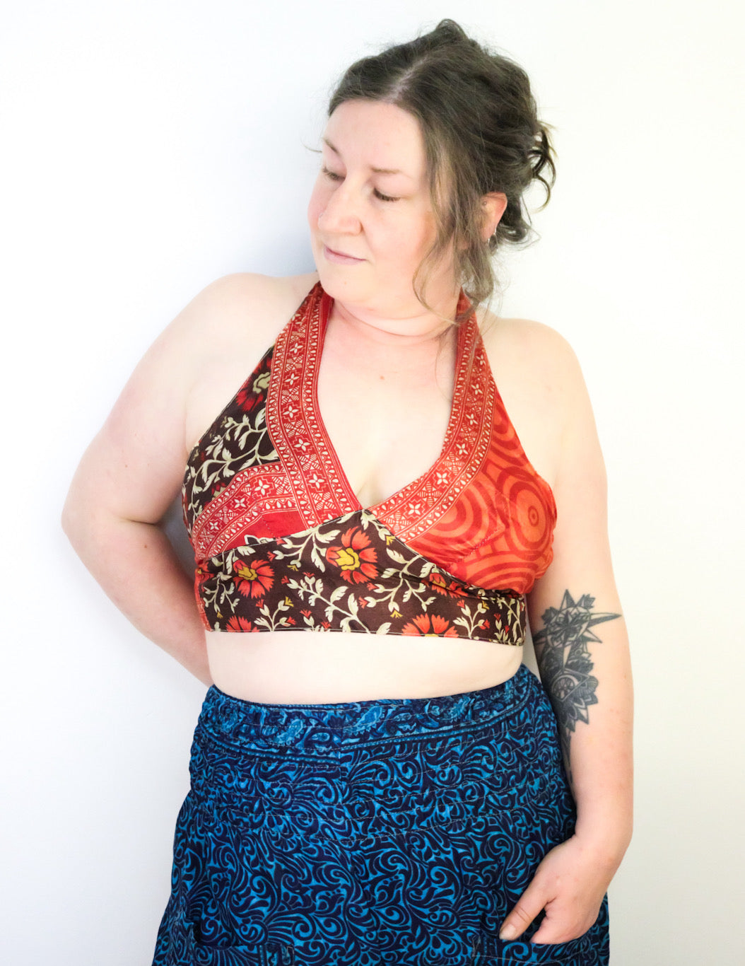 Reversible Cropped Halter Top Recycled Sari Silk